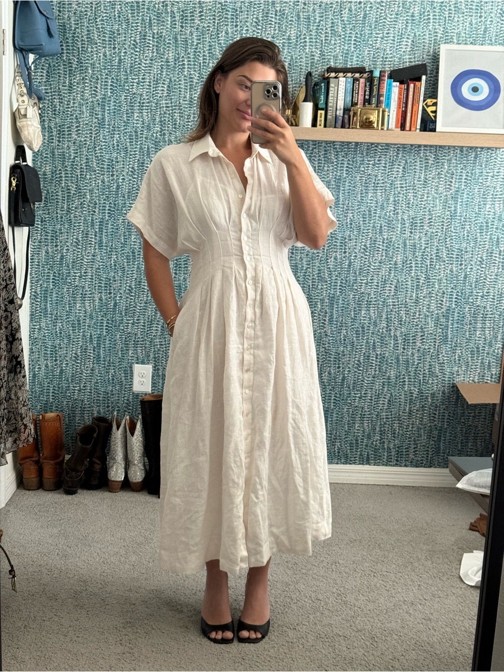Anthropologie Cream Button-Front Maxi Dress - Picture 2 of 6